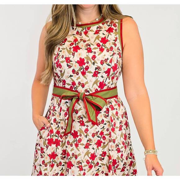 NEW ENTRO sleeveless floral print midi dress in ecru - Picture 5 of 5